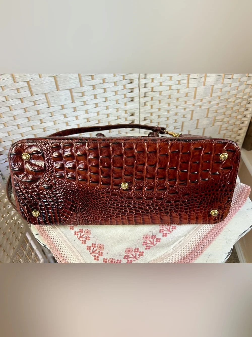 BRAHMIN BLAKE Carryall Brown Chestnut Croc-Embossed Satchel Tote Bag Convertible